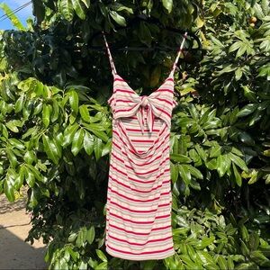 Privacy Please red grey ivory tan metallic rib knit cutout tie front mini dress